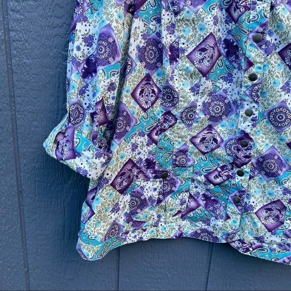 CJ Banks Purple Olive Turquoise Floral Paisley Snap Front Jacket 2X - Picture 6 of 8